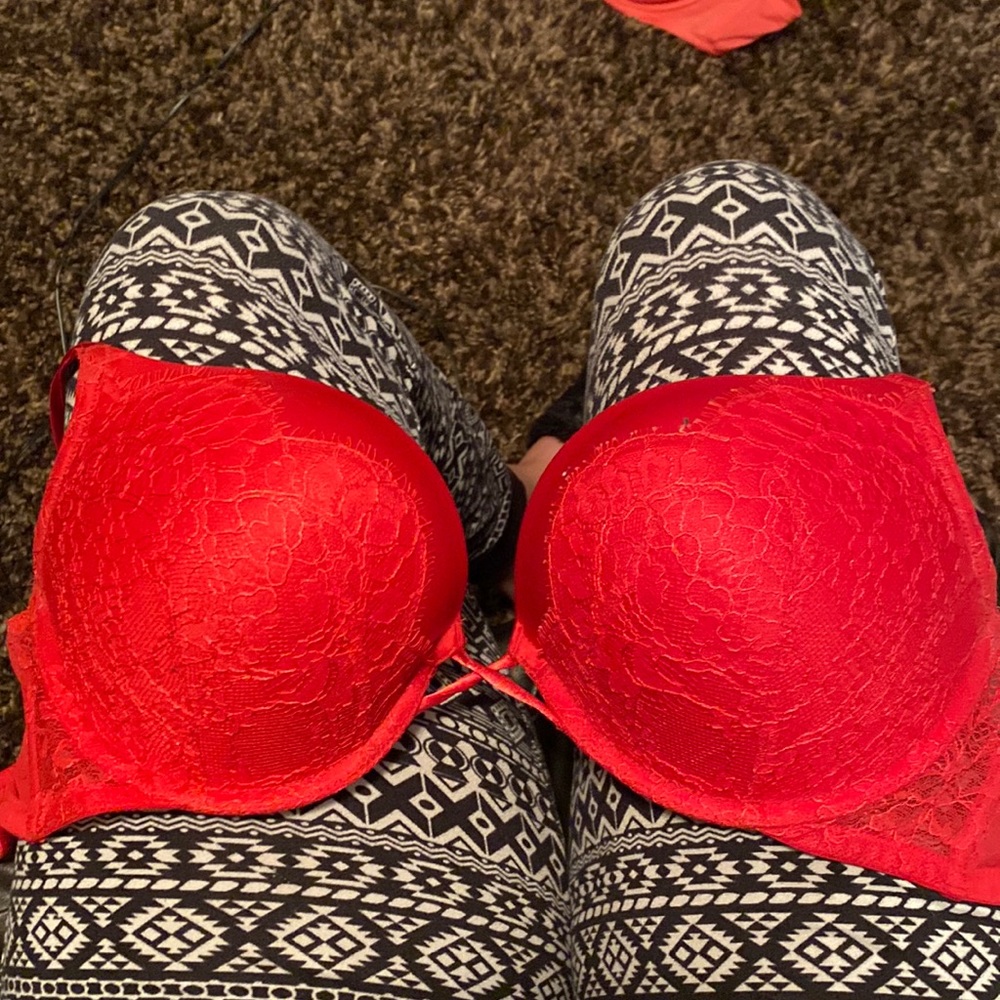 red VS lace pushup bra